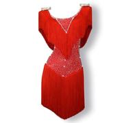 TJDWPRRD Fringe Latin Performance Dresses Ballroom Competition Costume Red Salsa Tango Dance Clothing with Rhinestones,A,S