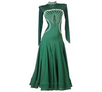 TJDWPRRD High Collar Waltz Dance Dresses for Ladies Ballroom Competition Dancewear Backless Flamenco Tango Swing Skirt,Green,S
