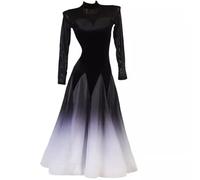 TJDWPRRD High Collar Waltz Dance Dresses for Ladies Ballroom Competition Dancewear Gradient Flamenco Tango Dancing Clothing,Black,M
