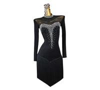 TJDWPRRD Latin Dance Competition Dress for Women High Collar Ballroom Performance Wear Rhinestone Cha Cha Tango Costume,B,M