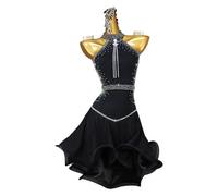 TJDWPRRD Latin Dance Dress with Rhinestones Sleeveless Cha Cha Tango Costume Backless Ballroom Performance Dance Wear,A,M