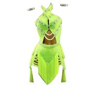 TJDWPRRD Latin Dance Dresses for Women competition tassel Cha Cha salsa Dancing coustum Backless Tango Skirt with bracelet,B,S