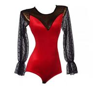 TJDWPRRD Latin Performance Bodysuits for Ladies Ballroom dance Practice dresses Velvet Salsa Ballet Leotards Gymnastics Top,Red,XL