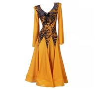 TJDWPRRD Waltz Dance Dress for Women Soft Tango Ballroom Performance Dancewear Long Sleeve Foxtrot Flamenco Dance Costume,Yellow,XL