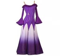 TJDWPRRD Waltz Dance Dresses for women competition Gradient Salsa Ballroom Dancewear Strapless Flamenco Foxtrot Dance Skirt,Purple,XL