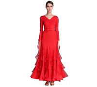 TJDWPRRD Waltz Dance Performance Dresses Breathable Tango Ballroom Competition Dancewear Foxtrot Flamenco Dance Clothes,Red,S