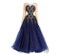 TJDWPRRD Waltz Performance Dancing Dresses Shiny Long Sleeve Foxtrot Flamenco Dance Competition Skirt Ballroom Dancewear,Blue,XL