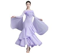 TJDWPRRD Waltz Performance Dancing Dresses Women Ballroom Costume for Competition Sequins Salsa Flamenco Dance Skirt,Purple,XL
