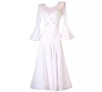 TJDWPRRD Women Ballroom Tango Dance Dresses Standard Waltz Competition Dance Long Skirt Backless Foxtrot Flamenco Costume,White,XL