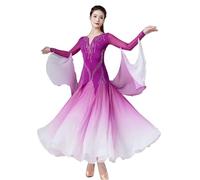 TJDWPRRD Women's Ballroom Dance Competition Dresses Gradient Flamenco Foxtrot Performance Costume Waltz Tango Dancing Skirt,Purple,XL