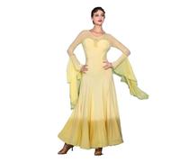 TJDWPRRD Women's Ballroom Dance Dresses Elegant Waltz Tango Competition Costumes Breathable Flamenco Dance Dancewear,Yellow,L