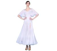 TJDWPRRD Women's Ballroom Dance Dresses Elegant Waltz Tango Dancing Outfit Flamenco Salsa Dancing Clothing for Performance,White,XL