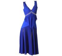 TJDWPRRD Women's Latin Dance Performance Dresses Chiffon Tango Cha Cha Dance Wear Elegant Sleeveless Slit Skirt for Samba,A,XL