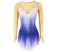 TJDWPRRD Women's Long-Sleeved Figure Skating Dress Gradient Ice dance costume Handmade Ballet Gymnastics Activewear,A,XXL