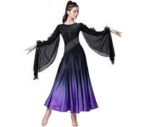 TJDWPRRD Women's Waltz Performance Costume Gradient National Standard Dance Wear for Competition Flamenco Ballroom Dresses,B,L