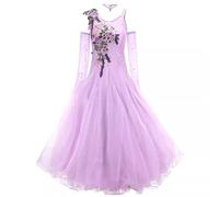 TJDWPRRD Women's Waltz Performance Costume Shiny Flamenco Salsa Competition Dress Ballroom Dancing Clothing with Embroidery,Purple,XXL