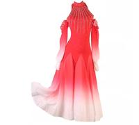 TJDWPRRD Women's Waltz Performance Dancing Outfit Strapless Ballroom Dance Dresses Gradient Tango Foxtrot Practice Skirt,Red,XXL