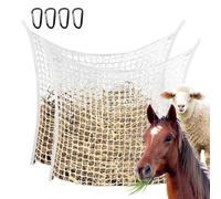 TJHDSF Pack of 2 Hay Net for Horses, Hay Net 90 x 80 cm, Mesh Size 4.5 x 4.5 cm, Feeding Net with Safety Closure, Capacity 6 kg, Reduces Waste of Hay in Hay Bags (White)
