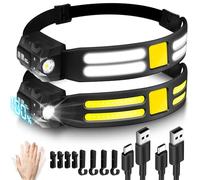 TJINHEZ Head Torch Rechargeable 2 Pack, Super Bright 230° Wide Beam LED Headtorch, 30 Hours Runtime, 6 Modes with Motion Sensor, Waterproof Lightweight Headlamp for Camping Fishing Walking