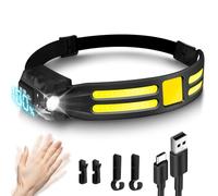 TJINHEZ Head Torch Rechargeable, Super Bright 230° Wide Beam Headtorch, 30 Hours Runtime, 6 Modes with Motion Sensor, Waterproof Lightweight Headlamp for Camping Fishing Walking (1 Pack)