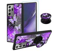 Tjkings for Samsung Galaxy Note 20 Ultra Case Cute Glitter Purple Butterfly Phone Case for Women Girls, with [Screen Protector + Kickstand] Anti-Slip Tire Bumper Protective Cover (Purple Butterfly)