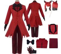 Tjlmomo Anime Alastor Cosplay Costume Outfit with Wig Game Hazbin Hotel Cosplay Adult Lucifer Morningstar Uniform Accessories Full Set Clothing Fancy Dress Up Halloween Carnival Party Suit Set for Men