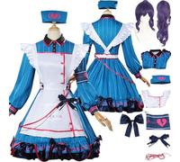 Tjlmomo Anime Asahina Mafuyu Maid Dress Cosplay Costume Outfit Game Project Sekai Colourful Stage Cosplay Nene Kusanagi Uniform Set Fancy Dress Up Halloween Carnival Party Suit with Wig for Women