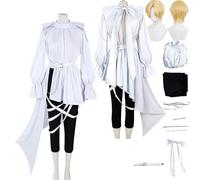 Tjlmomo Anime I'van White Shirt Cosplay Costume Outfit with Wig Game Cosplay Adult Uniform Accessories Full Set Clothing Fancy Dress Up Halloween Carnival Party Suit Set for Men Male