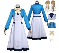Tjlmomo Anime Monica Everett Blue Cosplay Costume Outfit with Wig Game Cosplay Adult Uniform Accessories Full Set Clothing Fancy Dress Up Halloween Carnival Party Suit Set for Women Female