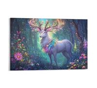TJLROUVNK Colorful Deer Wall Art Canvas Wall Art Prints Oil Paintings Enchanted Forest Canvas Paintings Decorations Modern Art Modern One Piece Artwork Family Wall Living Room Art Wall Decor