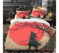 TJLROUVNK samurai warrior 3D Printing Comforter Cover 3-Piece Microfiber Durable Skin-Friendly traditional Japanese Duvet Cover 2 Pillow Shams Hidden Zipper Home Decor Kids Bedroom Double（200x200cm）