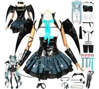 Tjmiaohao Anime Little Devil Miku Cosplay Costume Outfit H'atsune M'iku Uniform Dresses Full Set Halloween Party Dress Up Suit with Wig/Headdress/Wings/Stickers for Women Girls (M)