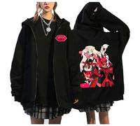 TJOS Hazbin Hotel Animated Print Zippered Fleece-Lined Hoodie in Black, Unisex Long-Sleeve Casual Outerwear (black-5,XL)