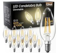 TJOY LED Candelabra Bulbs Dimmable, 60W Equivalent Chandelier Light Bulb, E12 Small Base, 4.5W 2700K Soft Warm White, B11 Vintage Filament Clear Glass Candle Light for Ceiling Fan Chandeliers, 12Pack