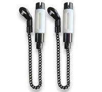TJR Tackle 2 x Mag Pro White Bite Indicators Bobbins with Magnetic Line Clip, Short 14cm Chain, Metal dog leg For Fishing Bite Alarms