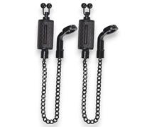TJR Tackle 2 x Ultimate Carbon Bite Indicators bobbins with 14cm Chain, Black stainless steel ball line clips, Metal hockey sticks (Black)