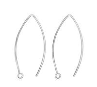 TJS 925 Sterling Silver Long Hooks Earrings for Jewellery Making, 1 Pair Long Hook Earring Findings, 40mm DIY Nickel-Free Hypoallergenic Silver Earring Hooks Jewellery Making