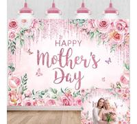 TJSWYADGS Happy Mother's Day Backdrop: Pink Flowers, 7x5FT (210x150cm), Vinyl Material, Includes Backdrop Only
