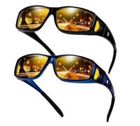 TJUTR 2 Pack Night Driving Over Glasses for Men Women Polarised Anti Glare Yellow Tinted Lens Wrap-around Night Vision Glasses Fit Over Prescription Glasses for Headlight Glasses
