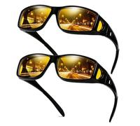 TJUTR 2 Pack Night Driving Over Glasses for Men Women Polarised Anti Glare Yellow Tinted Lens Wrap-around Night Vision Glasses Fit Over Prescription Glasses for Headlight Glasses