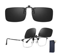 TJUTR Flip-Up Clip On Sunglasses Over Prescription Glasses, Polarised Clip-On Sunglasses for Men Women, UV400 Protection Anti-Glare Fit Over Sunglasses