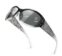 TJUTR Photochromic Polarised Sunglasses Womens with UV400 Protection Adaptive Lens and Rhinestone Decoration Wave Pattern Temple for Driving, Sports & Everyday Use