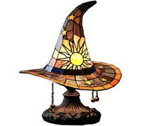 TJYES Stained Glass Witch Hat Lamp with Mystical Charm, Gothic Wizard Hat Shape Lights, Unique Vintage Lamp for Bedroom Party of Halloween Decor (Yellow,Large)