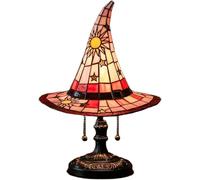TJYES Stained Glass Witch Hat Lamp with Mystical Charm, Gothic Wizard Hat Shape Lights, Unique Vintage Lamp for Bedroom Party of Halloween Decor (Red,Large)