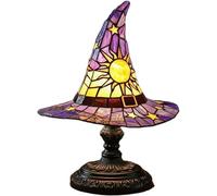TJYES Stained Glass Witch Hat Lamp with Mystical Charm, Gothic Wizard Hat Shape Lights, Unique Vintage Lamp for Bedroom Party of Halloween Decor (Purple,Small)