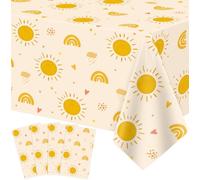 TJYJOY 4 Pack Boho Sun Birthday Tablecloths Rainbow Groovy Tablecloths Boho Hippie Sunshine Table Covers Retro Hippie Table Covers for 60s 70s Boho Themed Groovy Party Decorations 51 X 86 IN