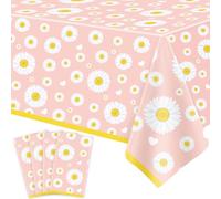 TJYJOY 4 Pack Daisy Tablecloth Flower Table Cloth Groovy Party Tablecloth Daisy Themed Table Covers Flower Birthday Table Cloth for Summer Beach Pool Party Supply 51 x 86 Inch
