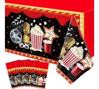 TJYJOY 4 Pack Movie Night Tablecloth Movie Theater Theme Party Decorations Red Carpet Table Cloth Popcorn Table Covers for Awards Ceremony Now Showing Themed Birthday Supplies 51 x 86 IN