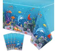 TJYJOY 4 Pack Ocean Animals Tablecloths Waves Underwater Table Cover Under The Sea Table Cloth Sea Life Tablecloth Ocean Animal Tableclothes for Summer Beach Pool Birthday Party Decoration