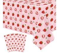 TJYJOY 4 Pack Pink Strawberry Tablecloth Strawberry Table Cloth Fruit Party Tablecloth Berry Table Covers Fruit Birthday Party Table Cloth for Summer Beach Pool Party Supply 51 x 86 Inch